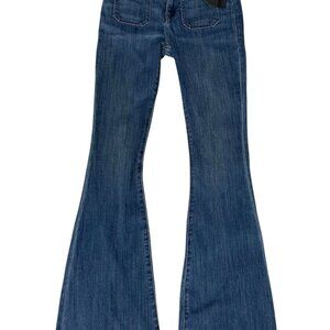 Express Jeans Womens Size 2R Bell Flare Mid Rise Front Pockets Raw Hem NWT A49